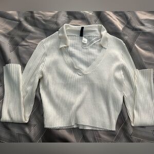 White Collared Long Sleeve Top